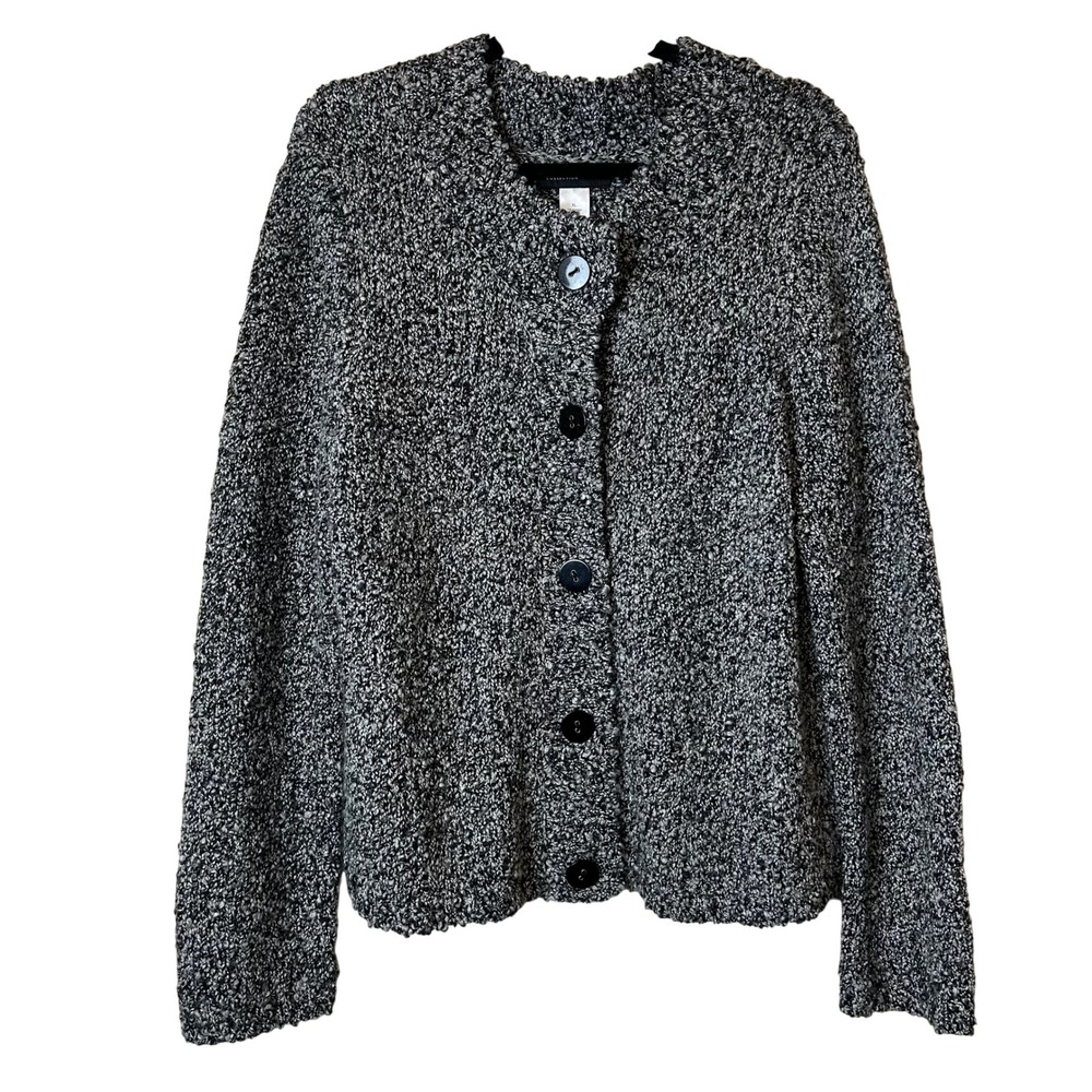 Jones New York Cozy Layers Cardigan Sweater XL Black White Chunky Wool Blend